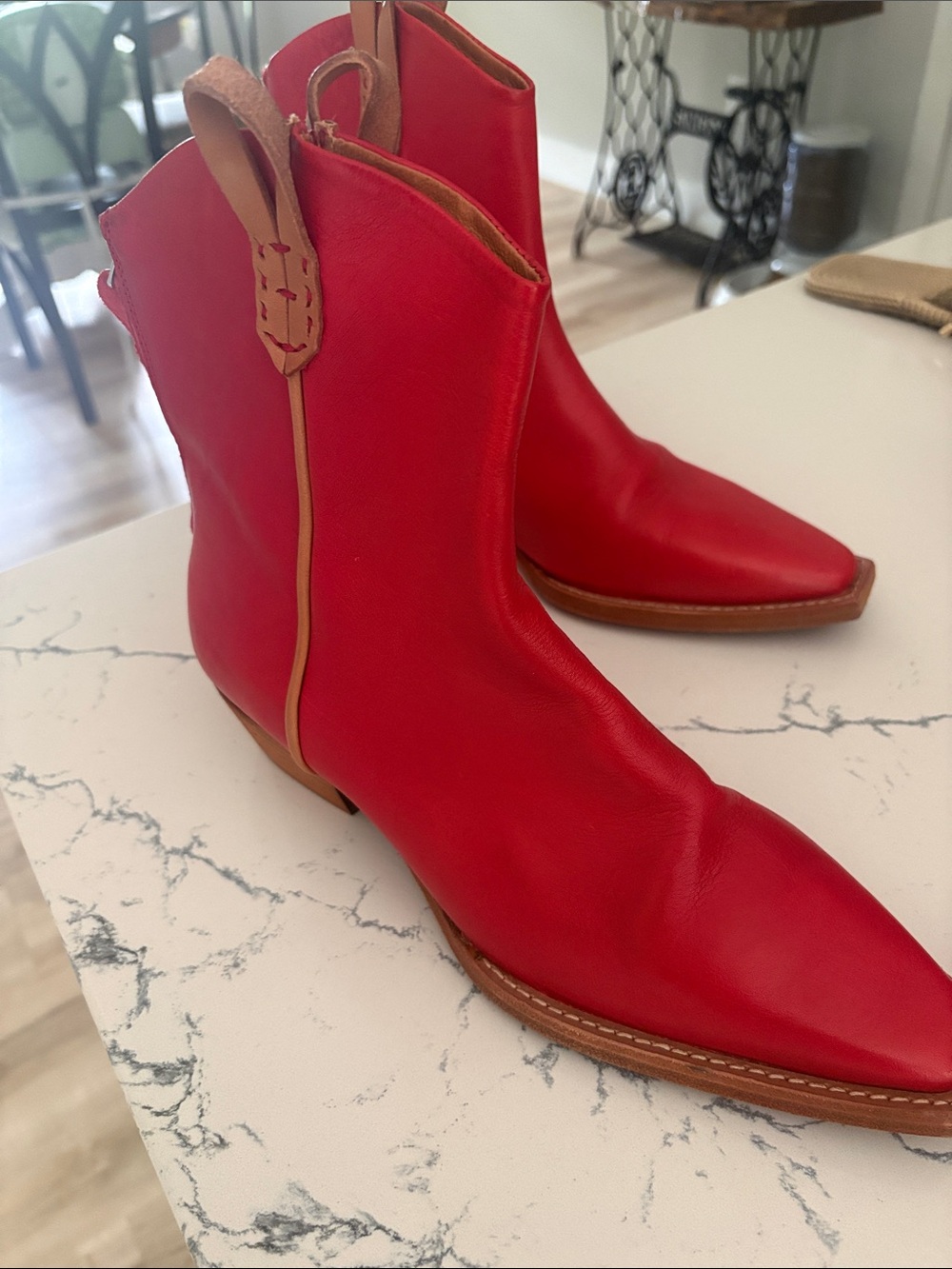 We The Free Bold Red Leather Western Boots with Tan Trim